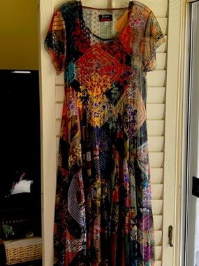 Johnny Was Colorful Patchwork Midi Dress